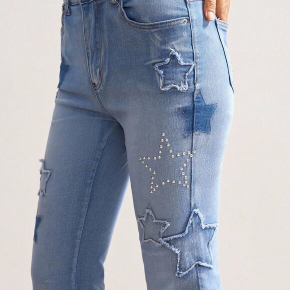 Blue Casual Women's Slim Flare Denim Pants - Picture 6 of 7